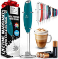 Zulay Kitchen Powerful Milk Frother Wand With Duracell Batteries - Ultra Fast Handheld Drink Mixer - Electric Whisk Foam Maker for Coffee, Lattes, Cappuccino & Matcha - Triple Whisk - Reign Emerald