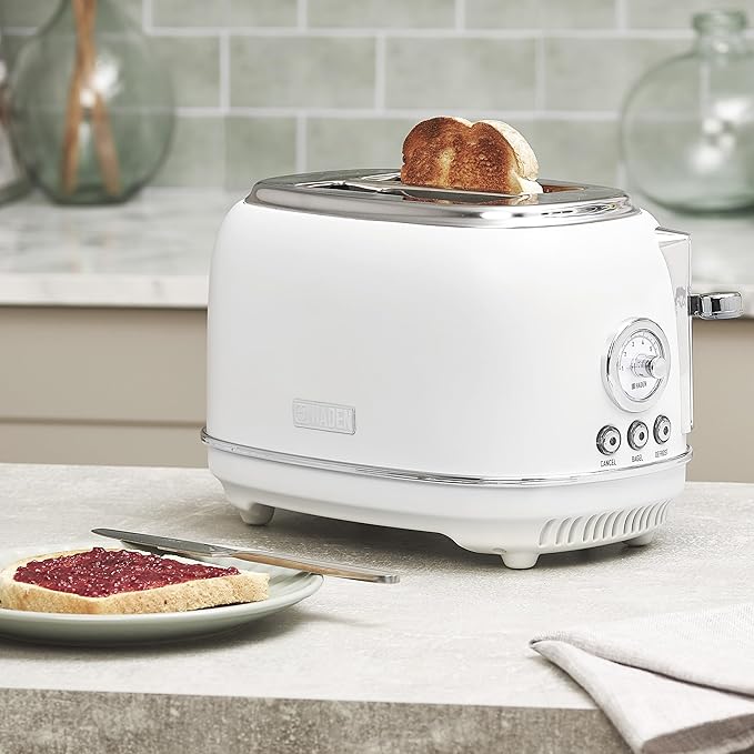 Haden Chelsea 2-Slice Wide Slot Stainless Steel Toaster with Adjustable Browning Control & Non-Slip Feet, Ivory & Chrome