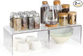 Clear Acrylic Cabinet Organizer Shelf 2Pcs, Stackable Cabinet Shelves, Dish Organizer for Cabinet, Kitchen Cabinet Organizer Riser, Pantry Cupboard Storage for Spice Bottles, Mugs, Small Plates & Jars