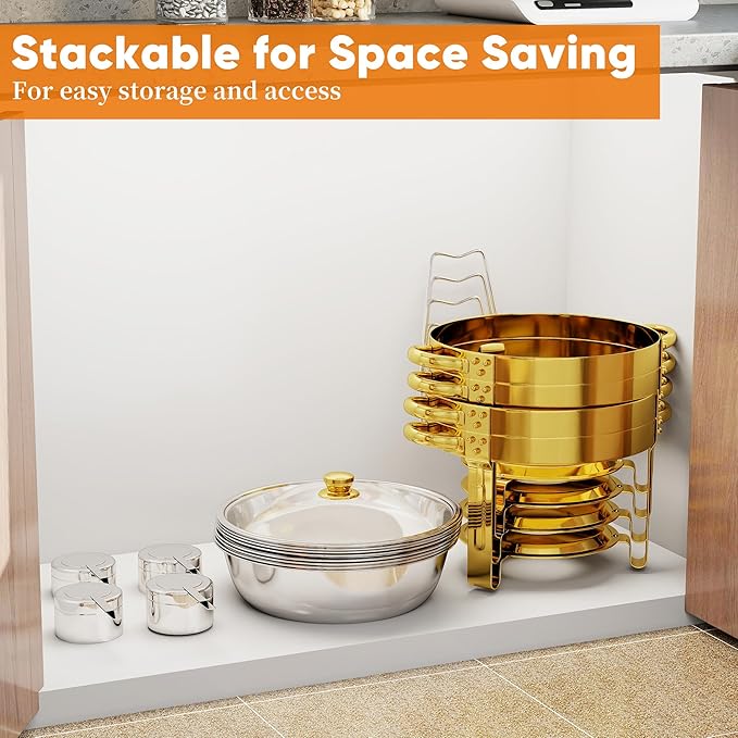 EffiQ-Rate 5QT Round Chafing Dishes for Buffet, Gold, 4 Pack