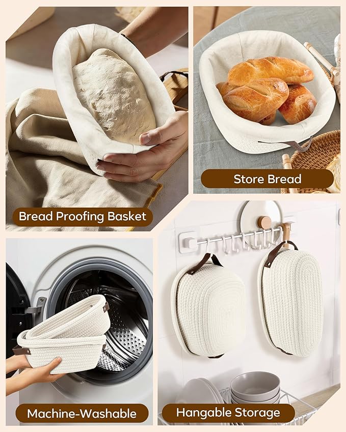 Feagar Bread Proofing Basket Set: XL 11.5” Banneton Holds 1000g Dough, Includes Multi-Purpose Proofing Cloth for Baguettes, Round Loaf & Sourdough Bread Baking Supplies | 2-Pack with Liners & Covers