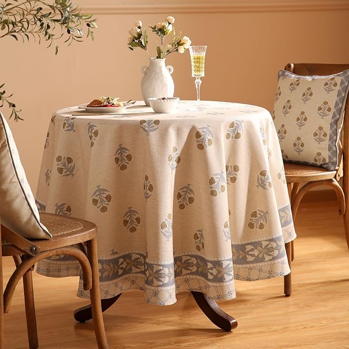 patdrea Vintage French Linen Tablecloth,Round,Diameter 55"-Istana A