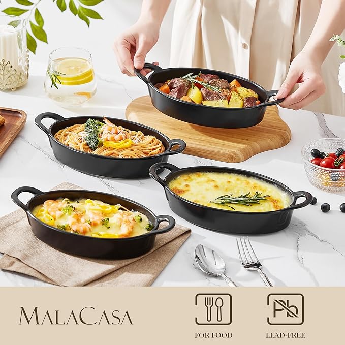 MALACASA Small Casserole Baking Dishes Set of 4, 8x5 inch Oval Au Gratin