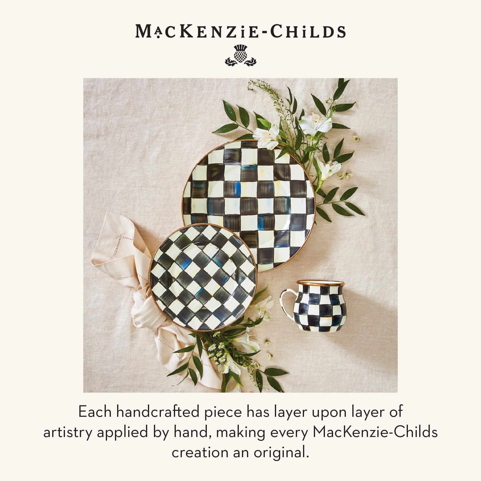 MACKENZIE-CHILDS Enamel Dinner Plate, Black-and-White Courtly Check