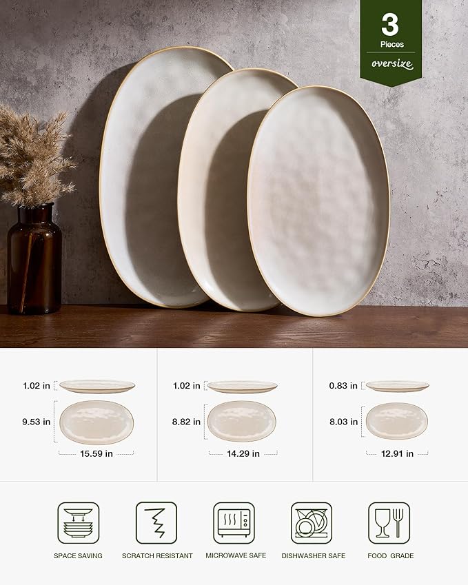 famiware Serving Platters Set of 3 Sizes - Oval, Cappuccino White