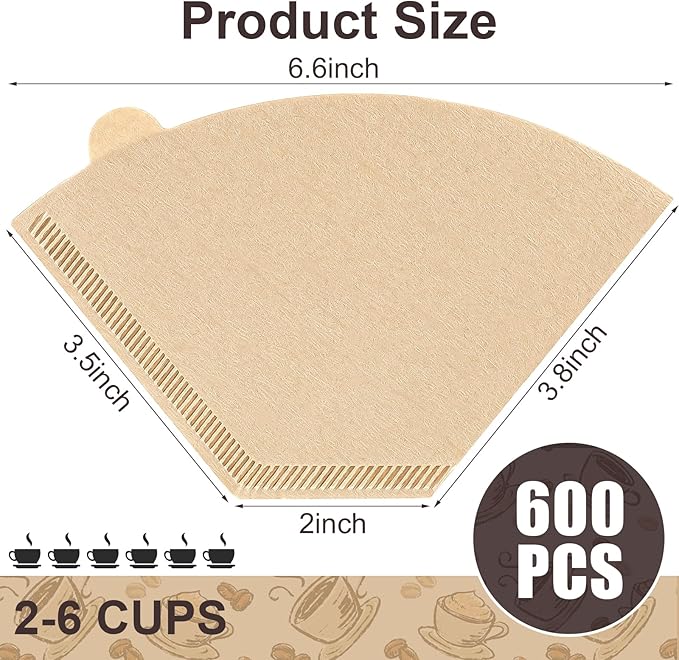 Coffee Filters #2, 600Pcs Unbleached 2 Cone Filters Paper