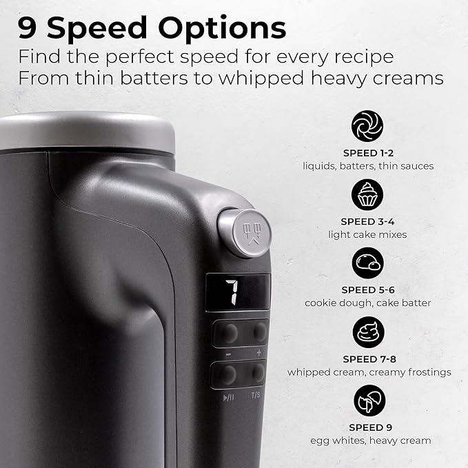 Electric Hand Mixer 350W, 9 Speed Handheld Mixer with Timer, Beaters, Whisks & Dough Hooks, Storage Case, Kitchen Mixer for Baking, Eggs, Cream, Cookie Dough & Frosting, Gray