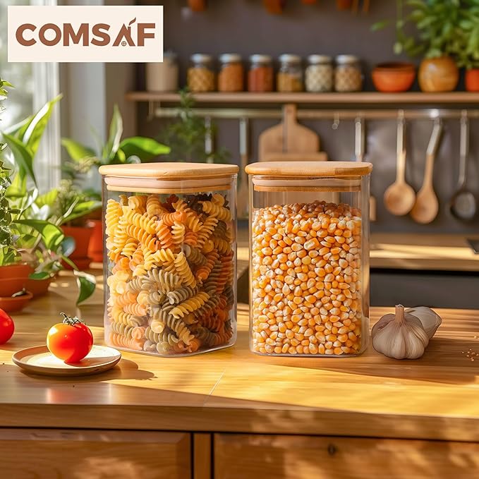 ComSaf Glass Storage Containers wtih Lids 1.2 Qt, Set of 6 Food Storage Jar