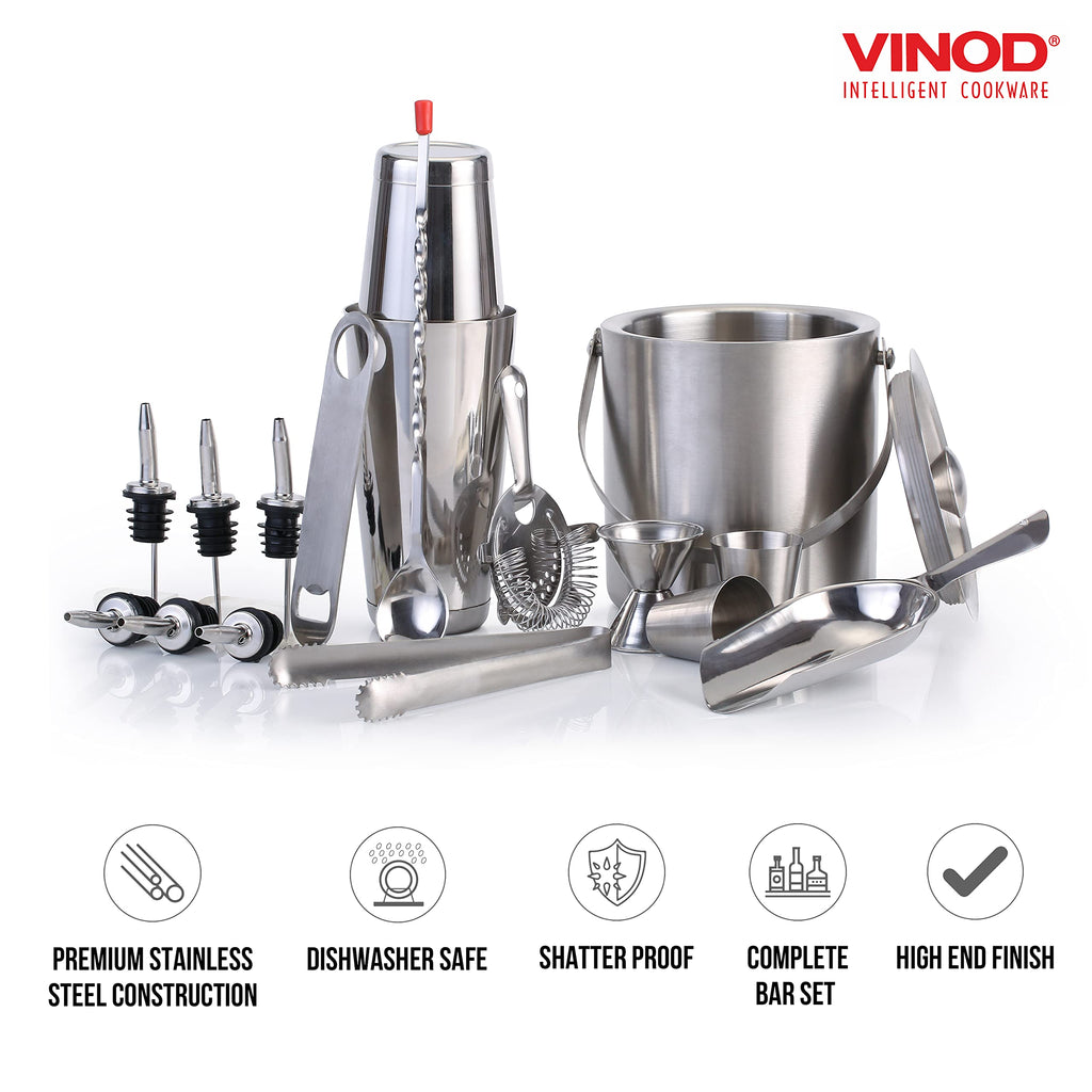 Vinod Stainless Steel Cocktail Set, 17-Piece Bar Accessories, for Parties