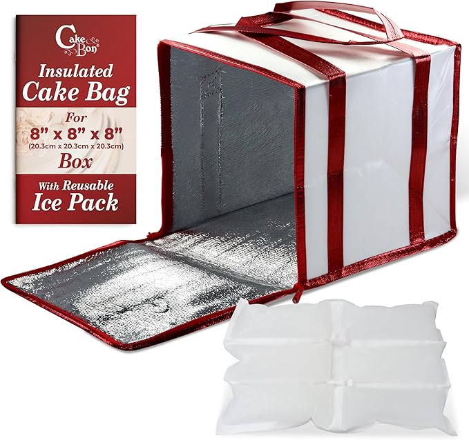 Cakebon 8" Insulated Cake Bag with Ice Pack Cooler Carrier 1Pack