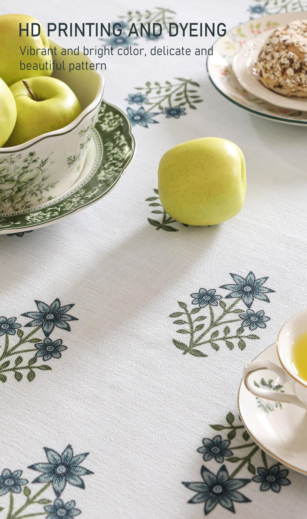 ISAENNE Designer French Linen Rectangular Tablecloth,110"x63"-Mosella F