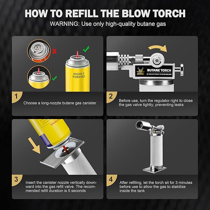 RAVS Butane Torch Lighter Refillable, White Kitchen Torch with Adjustable Flame, Premium Metal Creme Brulee Torch for Baking, Welding, Cooking Torch Butane Not Included