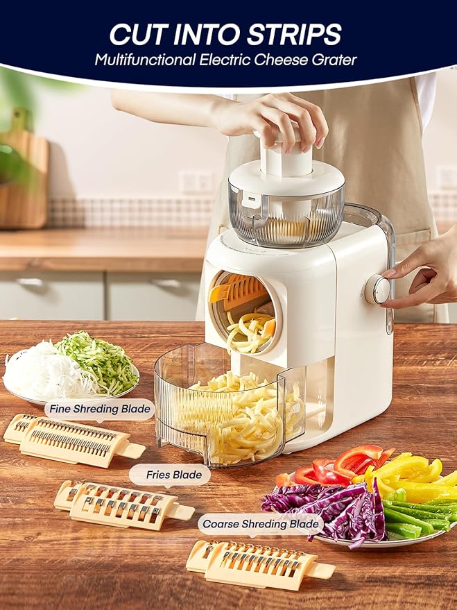 FOHERE 6 IN 1 Electric Cheese Grater Vegetable Chopper for Kitchen