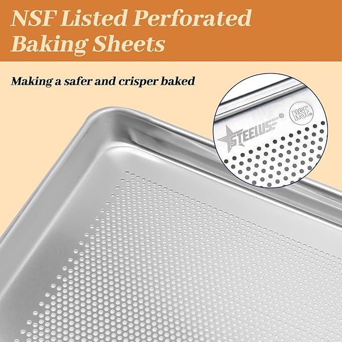 STEELUS 6 Pack Perforated Half Size Aluminum Baking Sheet Pans, 18"x13"