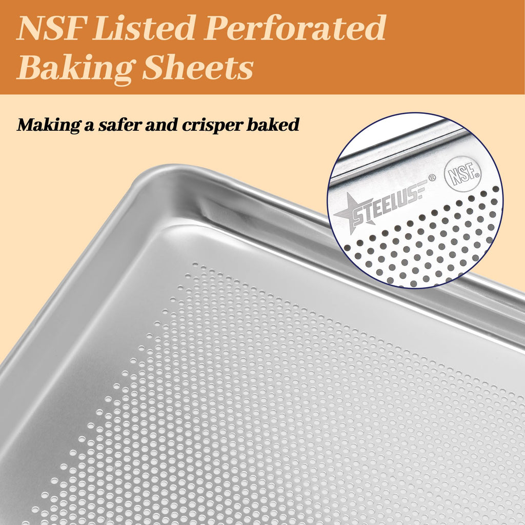 STEELUS 6 Pack Perforated Half Size Aluminum Baking Sheet Pans, 18"x13"