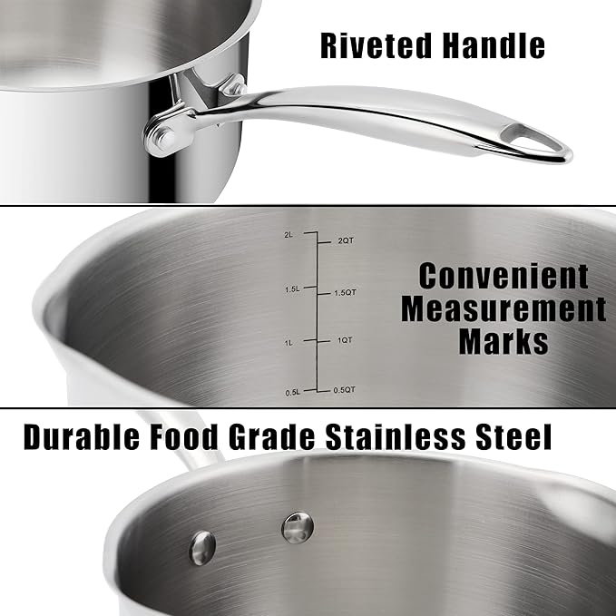 Rorence 2.5 Quart Stainless Steel Sauce pan with Lid