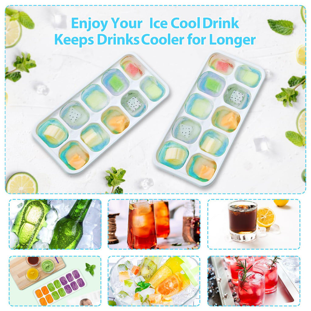 DOQAUS Ice Cube Tray with Lids, 4 Pack Silicone Ice Trays for Freezer