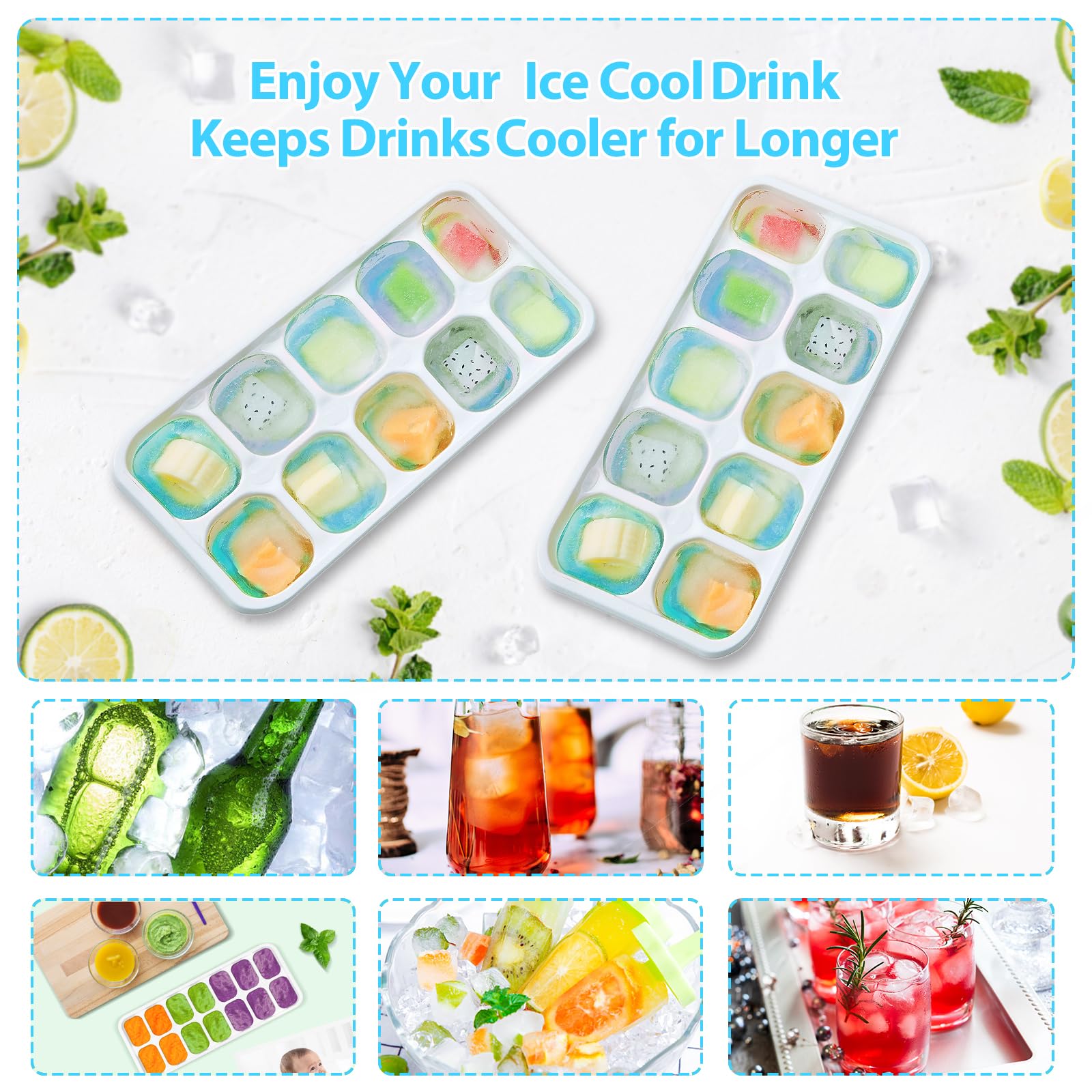 DOQAUS Ice Cube Tray with Lids, 4 Pack Silicone Ice Trays for Freezer