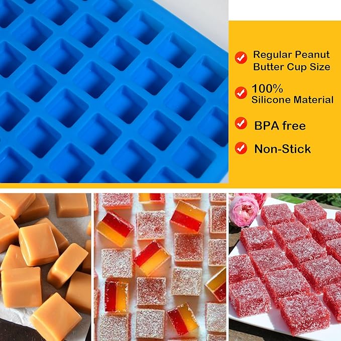 Sidosir Square Caramel Candy Mold Silicone, 126-Cavity Gummy Silicone Molds for Fat Bombs, Chocolate Truffles Mold for Hard Candy, Ice Cube