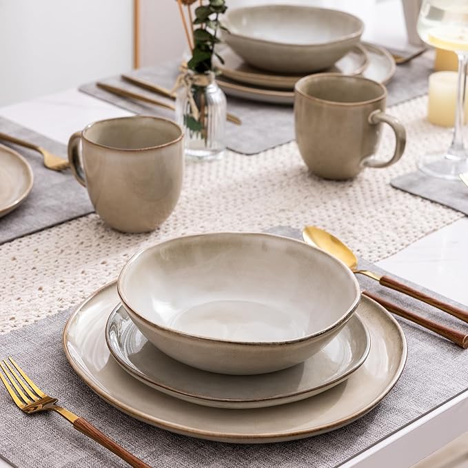 AmorArc Ceramic Dinnerware Sets for 4, 12Pcs Plates and Bowls Sets Dishes