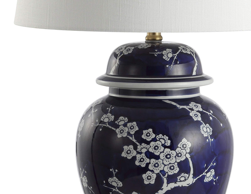 JONATHAN Y Gracie Ceramic Ginger Jar Table Lamp 29.5", White/Navy