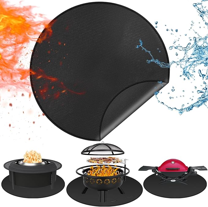 Amerbro Round Fire Pit Mat Compatible with Solo Stove Bonfire, Accessories Compatible with Solo Stove, 3-Layer Fireproof Esay to Clean Grill Matt for Outdoor Grill Deck Protector, 59in