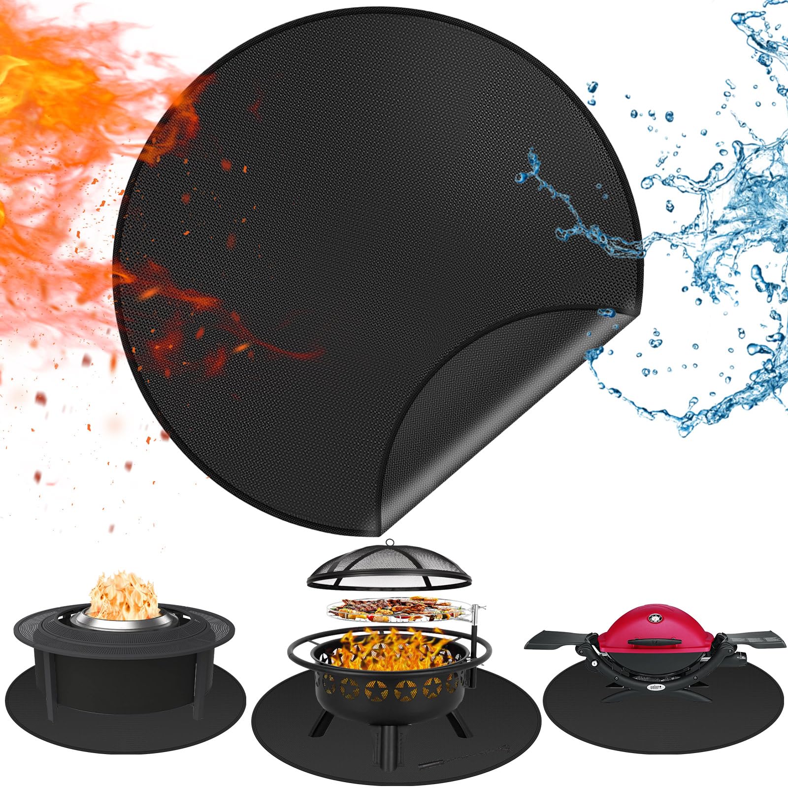 Amerbro Round Fire Pit Mat Compatible with Solo Stove Bonfire, Accessories Compatible with Solo Stove, 3-Layer Fireproof Esay to Clean Grill Matt for Outdoor Grill Deck Protector, 59in