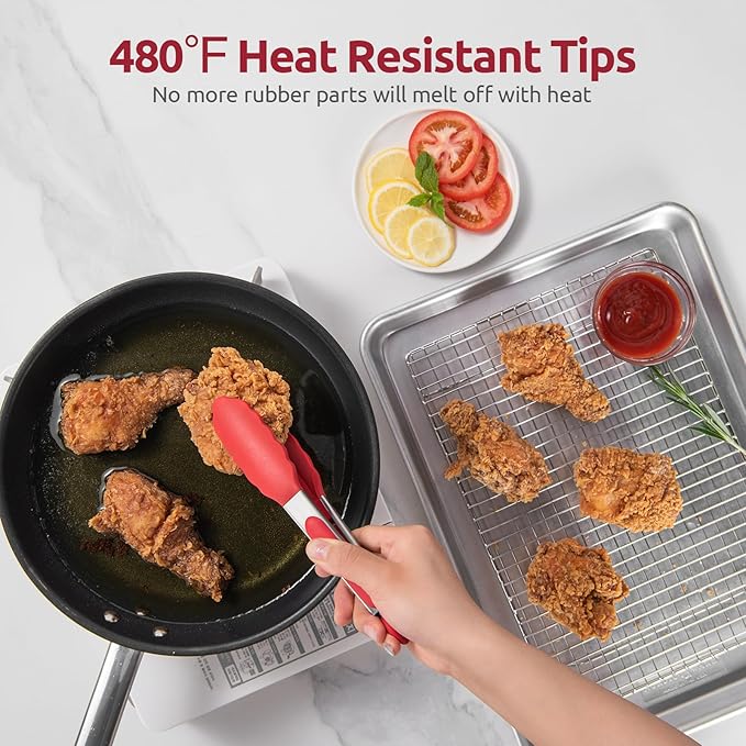 U-Taste Kitchen Tong for Cooking, 480ºF Heat-Resistant Silicone, 7in/Red