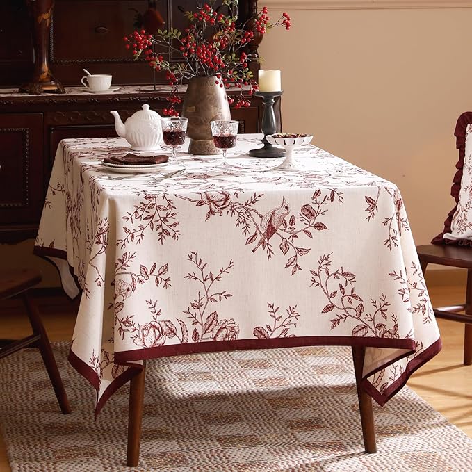 ISAENNE Designer French Linen Rectangular Tablecloth,71"x55"-Harmony