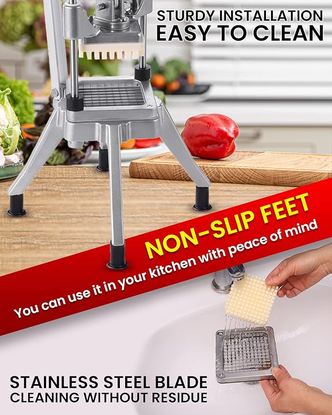 Ezcasch French Fry Cutter with 4 Blades(1/4", 3/8", 1/2", 8-wedge slice)