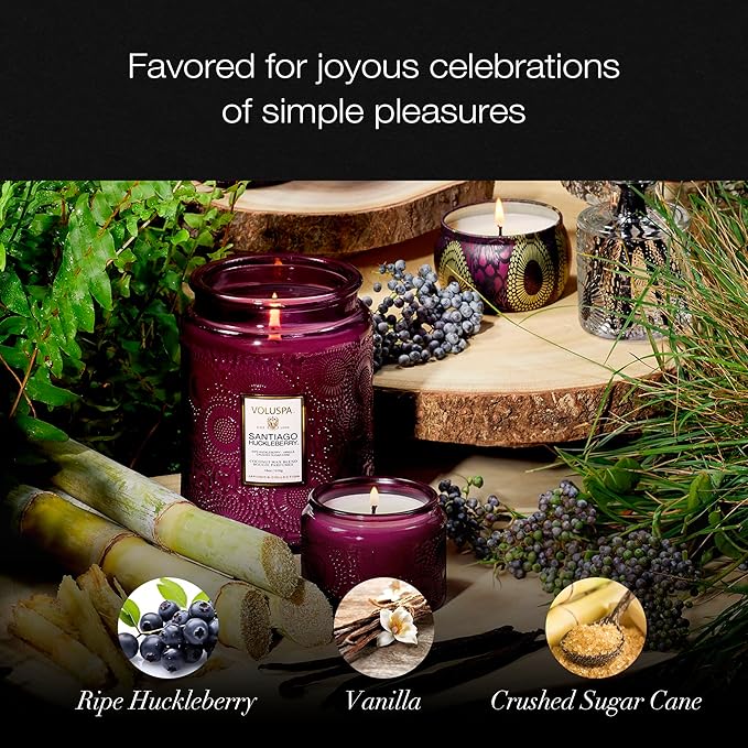 Voluspa Santiago Huckleberry Large Scented Candle Jar 18 Oz, 100 Hr Burn
