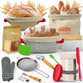HASHMUST 33 Pcs Sourdough Starter Kit, Sourdough Bread Baking Supplies, 9'' Round & 10" Oval Cotton Rope Banneton Bread Proofing Basket Kit, Beginner Friendly Bread Making Tools with Starter Jar