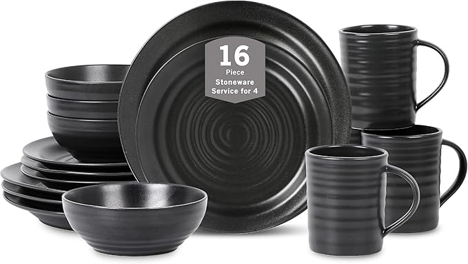 Stone Lain Orbit Dinnerware Set, Charcoal, Set of 16