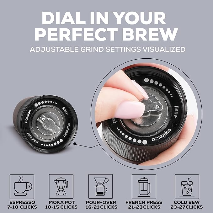 Terra CREMA Manual Coffee Grinder – Precision Stainless Steel Conical Burr Hand Grinder for Espresso, Pour Over, French Press & Aeropress – All-in-One Travel Kit with Carry Case, Brush & Air Blower
