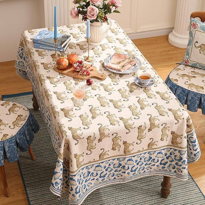 patdrea Vintage Leopard Print Linen Tablecloth,Rectangular,87"x55"-from
