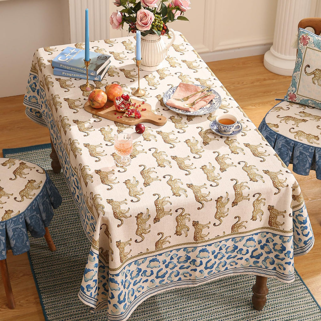 patdrea Vintage Leopard Print Linen Tablecloth,Rectangular,118"x67"-from