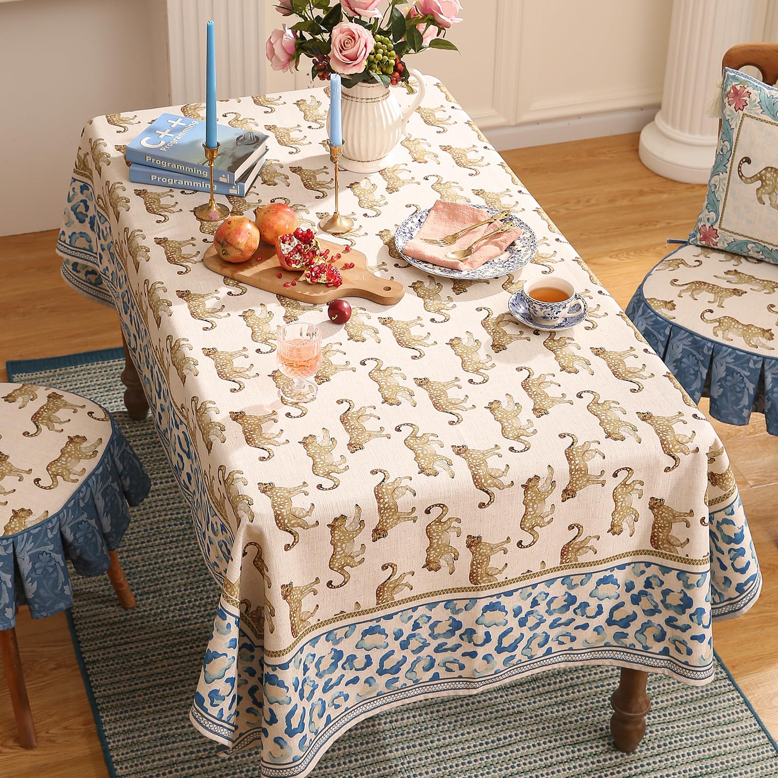 patdrea Vintage Leopard Print Linen Tablecloth,Rectangular,118"x67"-from