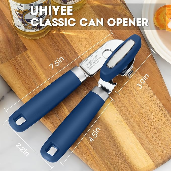 UHIYEE Manual Can Opener Hand Held with Magnet for Home Kitchen, Blue