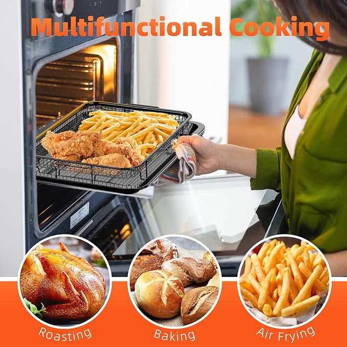 Air Fryer Basket, DEGOVIN 2 Set Large&Medium Oven Air Fryer Basket and Tray