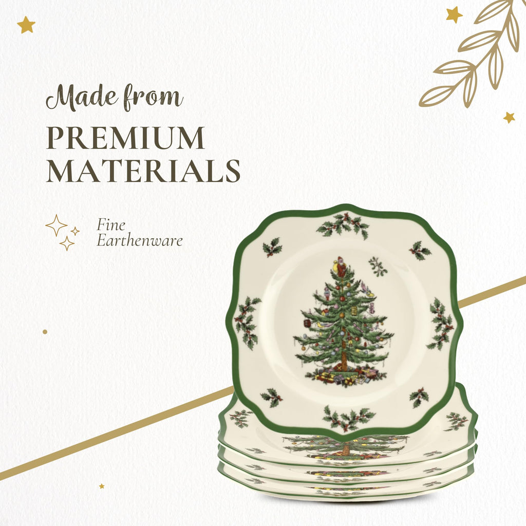 Spode – Christmas Tree – Christmas Tree Scalloped Salad Plate - Set of 4