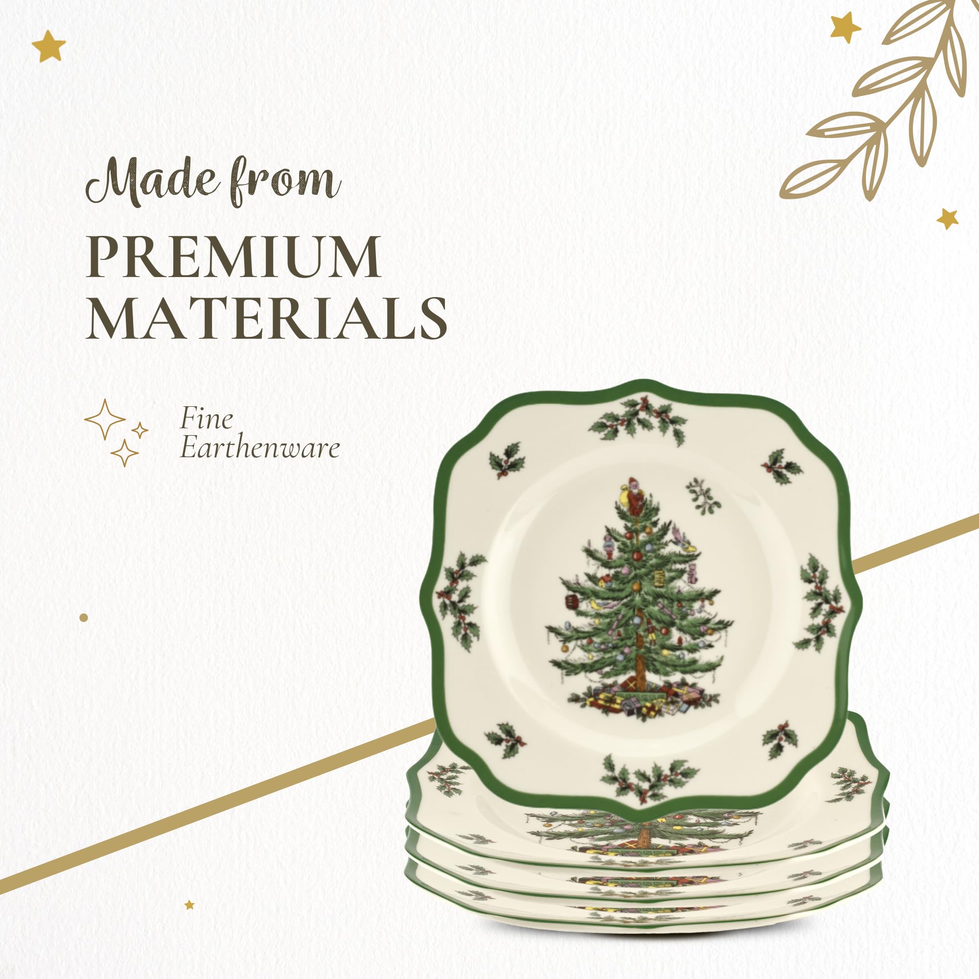 Spode – Christmas Tree – Christmas Tree Scalloped Salad Plate - Set of 4