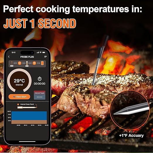 lfcforldx 4-Probe Premium Wireless Meat Thermometer: Perfect for BBQ, Oven, Grill. iOS & Android Apps, Apple Watch & Alexa Ready. Dishwasher Safe.