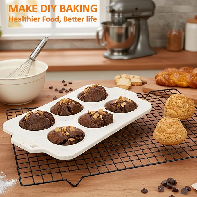 Silicone Muffin Pan for Baking, Collapsible Muffin Pan with Metal Reinforced Frame, Silicone Molds for Baking, Non-Stick & BPA-Free, Oven Safe Cupcake Pan, Regular Size 6-CUP Non-Toxic (2 Pack)