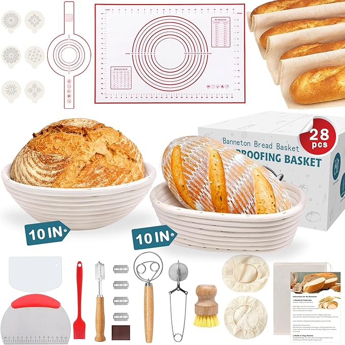 Aliggbent 28Pcs Sourdough Starter Kit, Rattan Banneton Proofing Baskets Set
