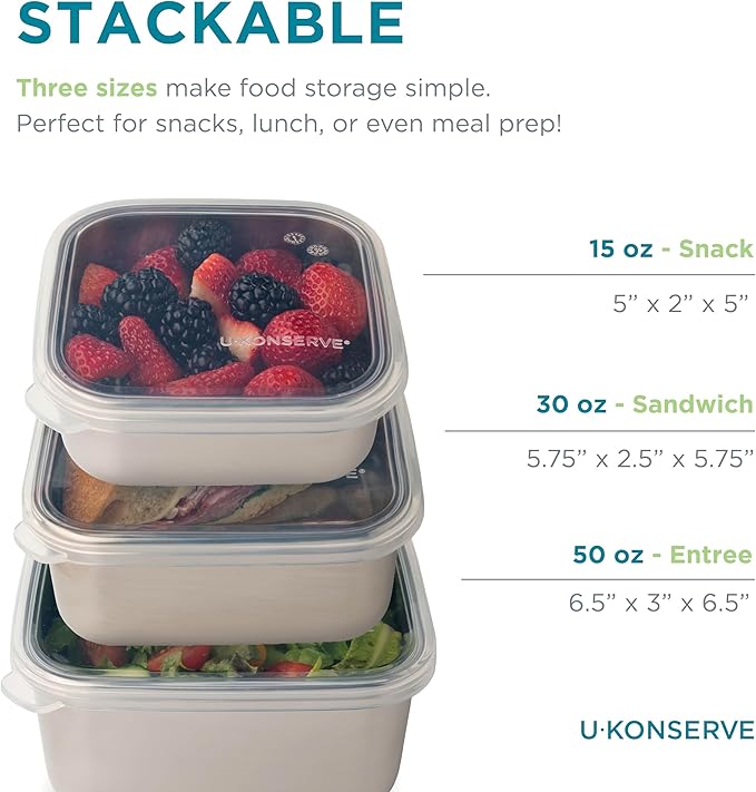 U-Konserve Nesting Trio Food Storage Containers Bento Box Trio 15/30/50 oz