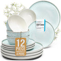 24 Piece Stoneware Dinnerware Set for 8, Handcrafted Plates and Bowls Set