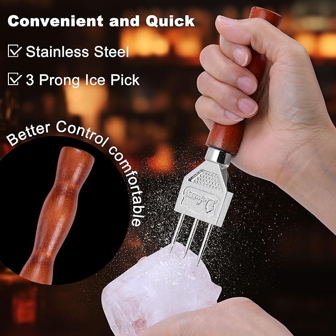 4Pcs Ice Pick Set Stainless Steel Ice Chipper with Wood Handle Bartender