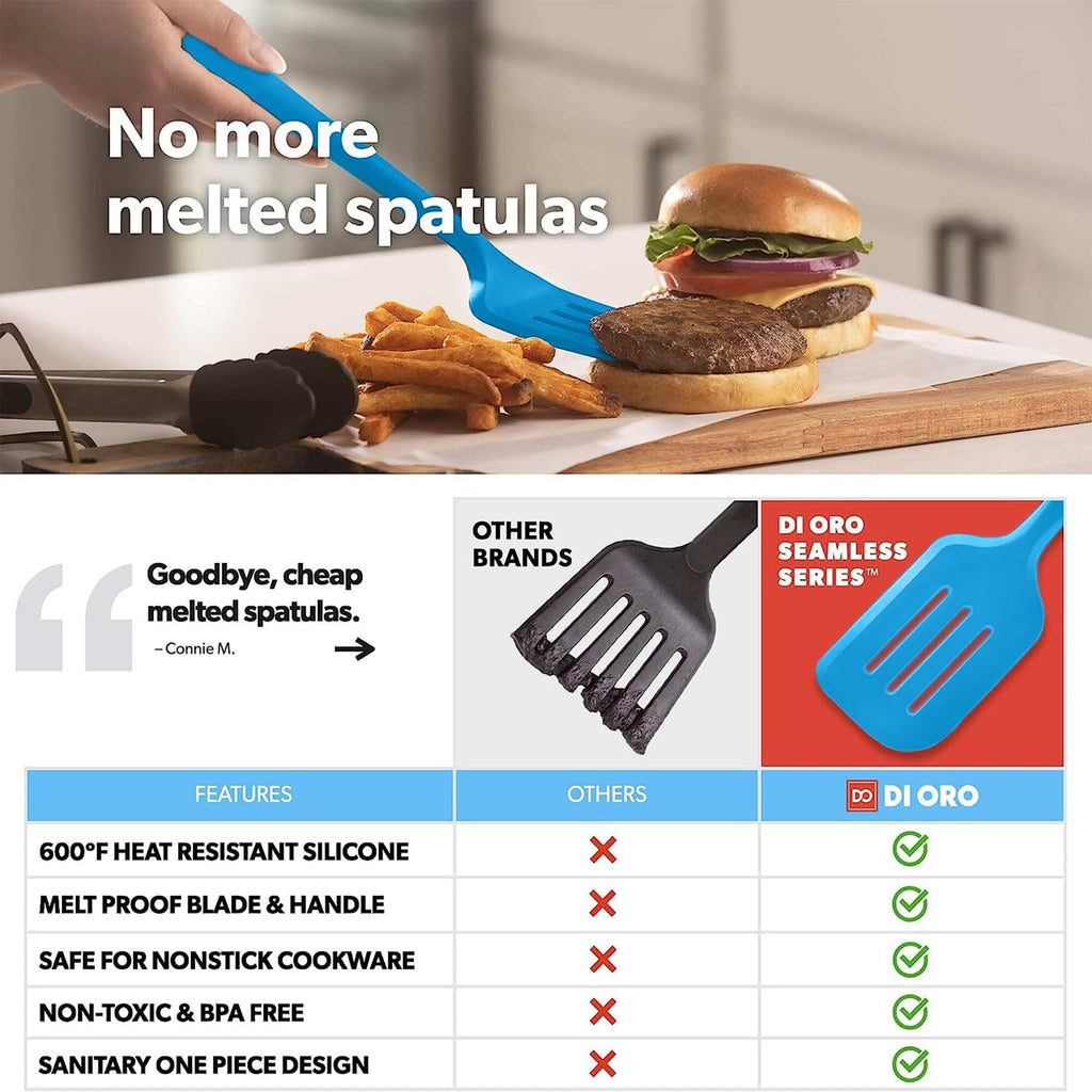 DI ORO Silicone Turner Spatula Set - 600F Heat Resistant, 4-Pc Blue