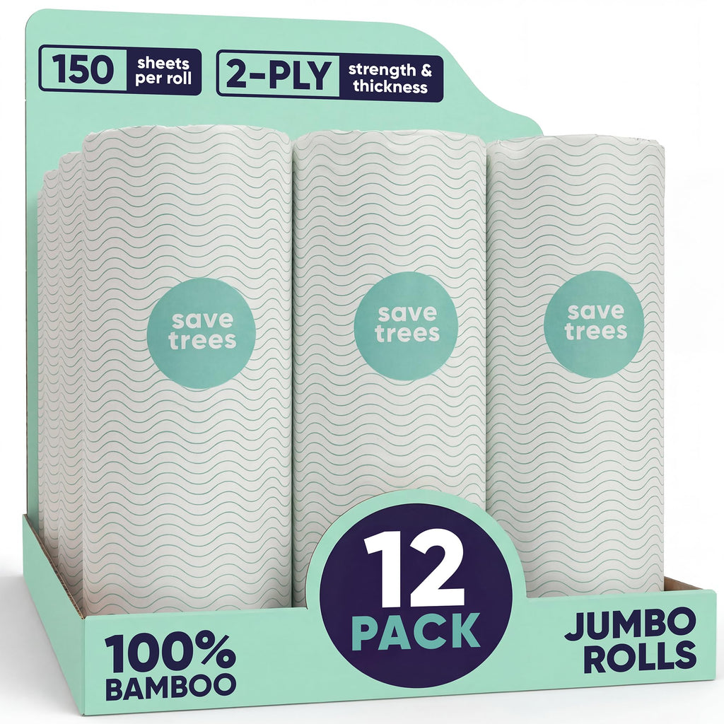 Save Trees Bamboo Paper Towels 12pk - 1800 Sheets Paper Towel Rolls Ultra Absorbent & Durable EcoTowels - FSC-Certified, Vegan Bamboo Kitchen Rolls