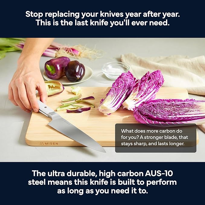 Misen 8 Inch Chef Knife, AUS-10 Japanese Stainless Steel - White